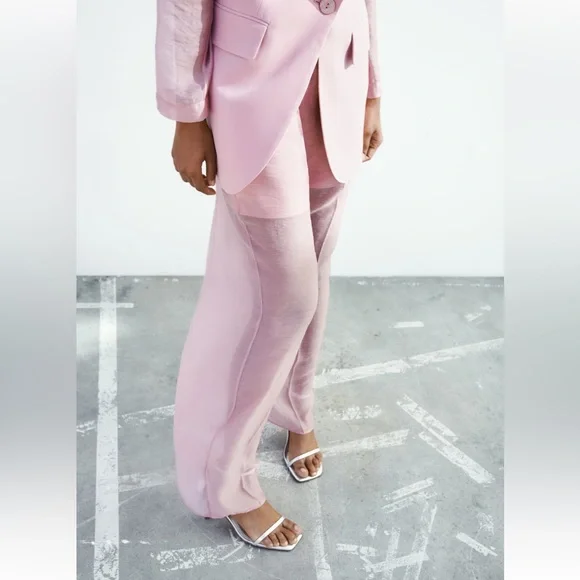 ZARA 2 PIECES SET MIXED ORGANZA BLAZER AND MIXED ORGANZA STRAIGHT LEG PANTS - Picture 15 of 16